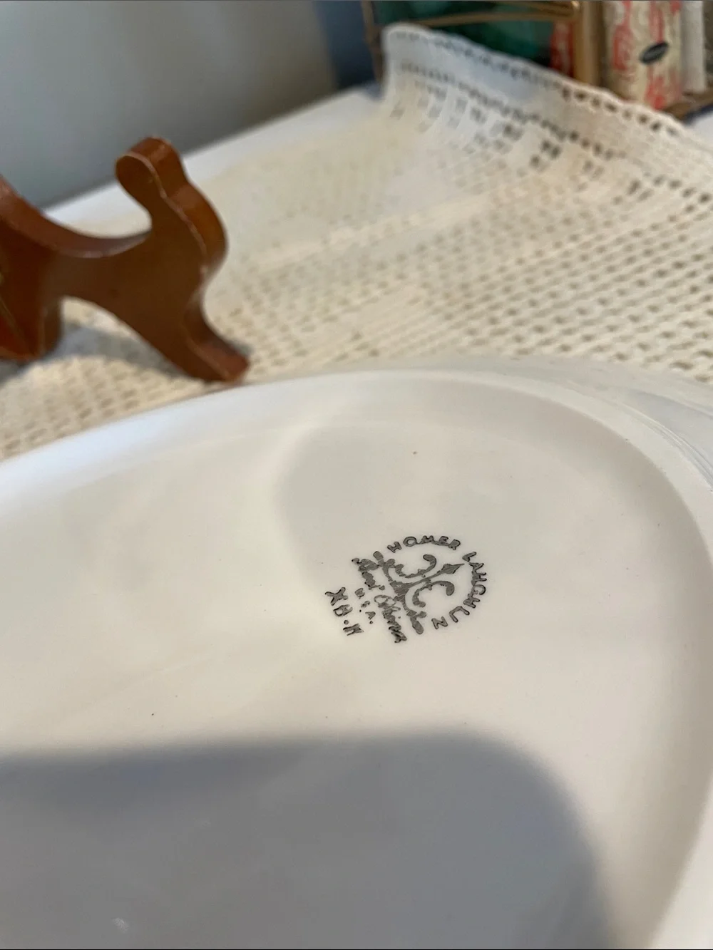 White Ceramic Serving Platter with Red Rim and Vegetable Motif by Homer Laughlin